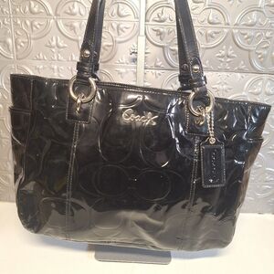 COACH Black Patent Leather Embossed C East West Gallery Large Tote